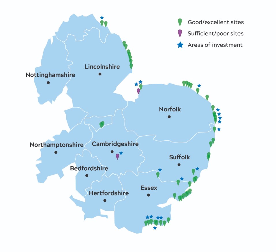 infographic showing areas of bathing water quality